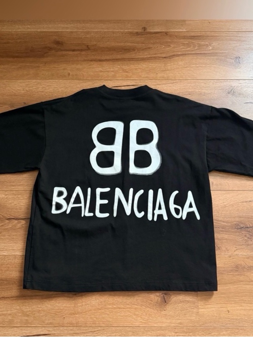 Unisex Balenciaga Black Tee with White BB & Logo Graphic size S